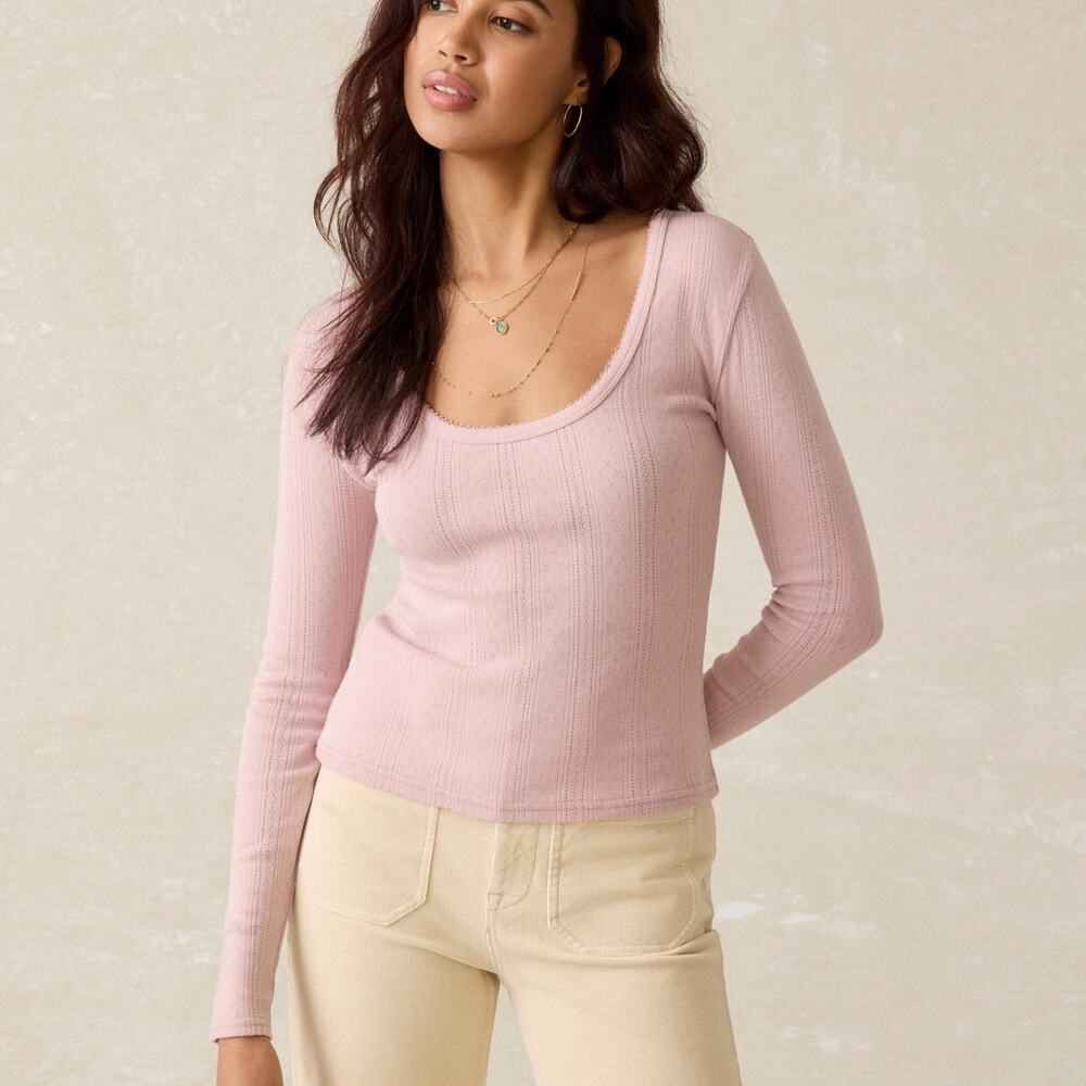 Faherty Pacific Pointelle Scoop Neck - Blush Pink Women’s Small